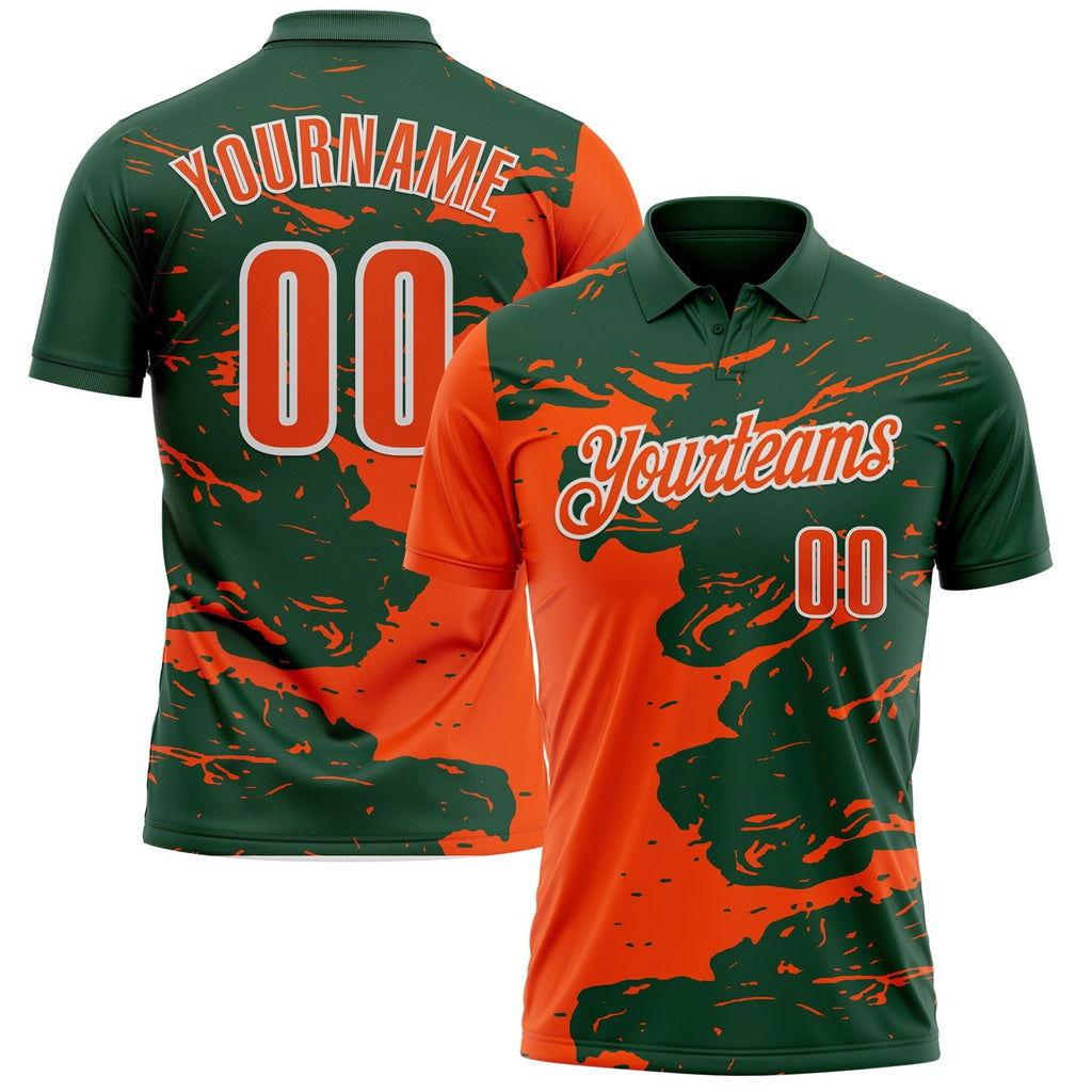 Custom Green Orange-White Fluid Paint Splash Performance Polo Shirt photo 1