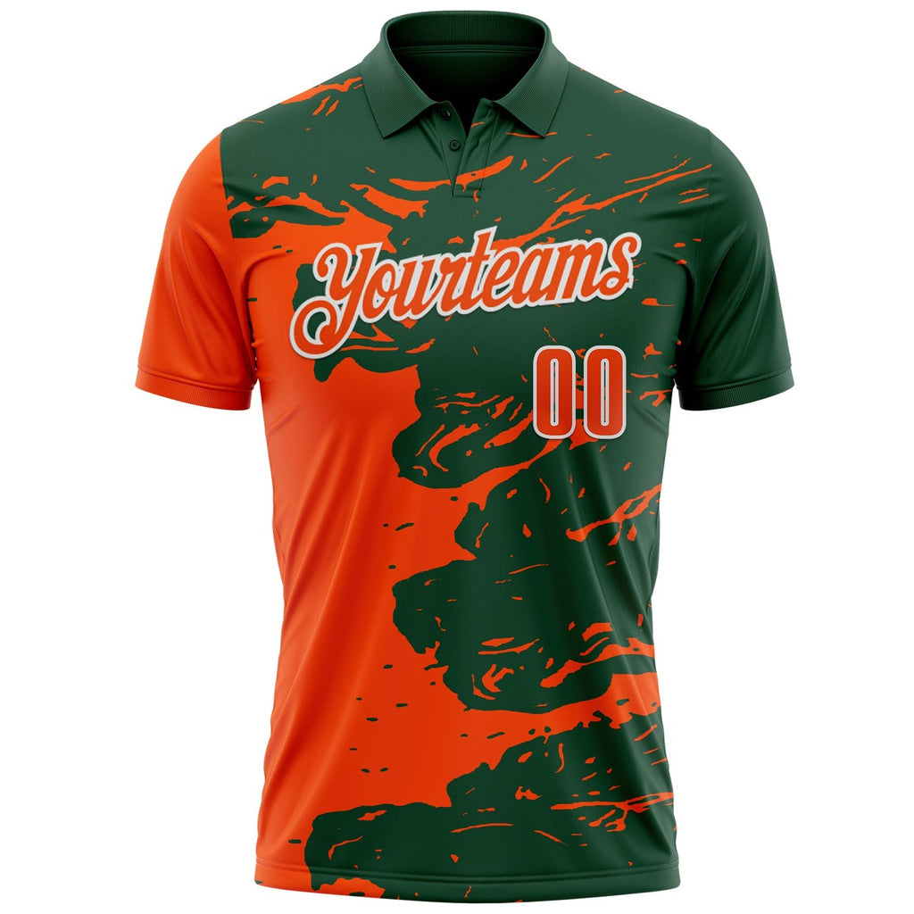 Custom Green Orange-White Fluid Paint Splash Performance Polo Shirt photo 2