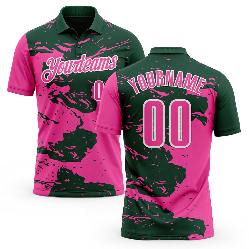Custom Green Pink-White Fluid Paint Splash Performance Polo Shirt