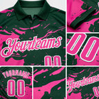 Custom Green Pink-White Fluid Paint Splash Performance Polo Shirt detail