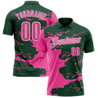 Custom Green Pink-White Fluid Paint Splash Performance Polo Shirt photo 1