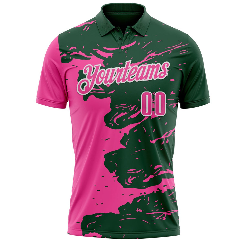 Custom Green Pink-White Fluid Paint Splash Performance Polo Shirt photo 2