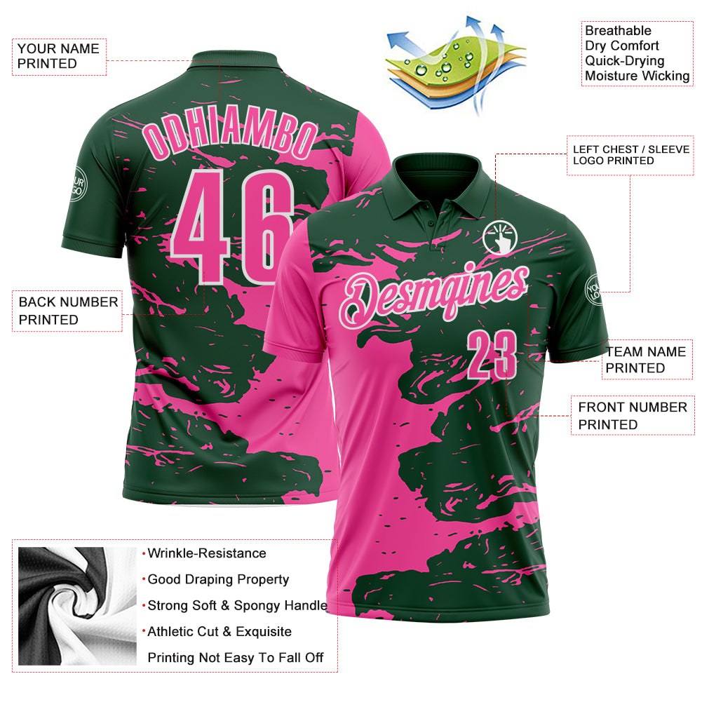Custom Green Pink-White Fluid Paint Splash Performance Polo Shirt photo 3