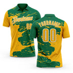 Custom Kelly Green Gold-White Fluid Paint Splash Performance Polo Shirt