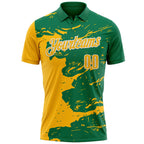 Custom Kelly Green Gold-White Fluid Paint Splash Performance Polo Shirt photo 2