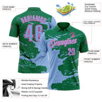 Custom Kelly Green Light Blue-Pink Fluid Paint Splash Performance Polo Shirt photo 3