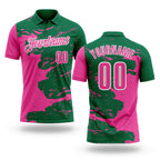 Custom Kelly Green Pink-White Fluid Paint Splash Performance Polo Shirt