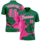 Custom Kelly Green Pink-White Fluid Paint Splash Performance Polo Shirt photo 1