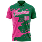 Custom Kelly Green Pink-White Fluid Paint Splash Performance Polo Shirt photo 2