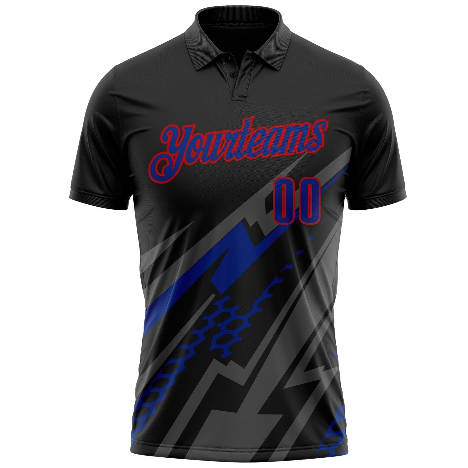 Custom Black Royal Gray-Red Lightning Geometric Performance Polo Shirt photo 2