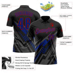 Custom Black Royal Gray-Red Lightning Geometric Performance Polo Shirt photo 3