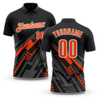 Custom Black Orange Gray-White Lightning Geometric Performance Polo Shirt