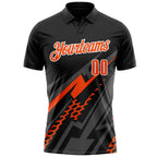 Custom Black Orange Gray-White Lightning Geometric Performance Polo Shirt photo 2