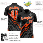 Custom Black Orange Gray-White Lightning Geometric Performance Polo Shirt photo 3