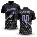 Custom Black Gray-Purple Lightning Geometric Performance Polo Shirt