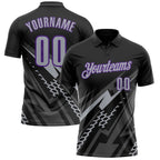 Custom Black Gray-Purple Lightning Geometric Performance Polo Shirt photo 1