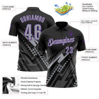 Custom Black Gray-Purple Lightning Geometric Performance Polo Shirt photo 3