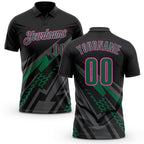 Custom Black Kelly Green Gray-Pink Lightning Geometric Performance Polo Shirt
