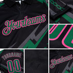 Custom Black Kelly Green Gray-Pink Lightning Geometric Performance Polo Shirt detail