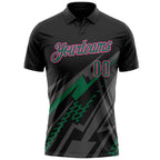 Custom Black Kelly Green Gray-Pink Lightning Geometric Performance Polo Shirt photo 2
