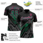 Custom Black Kelly Green Gray-Pink Lightning Geometric Performance Polo Shirt photo 3