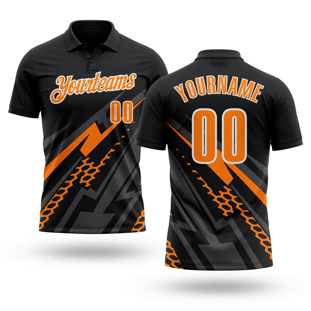 Custom Black Bay Orange Gray-White Lightning Geometric Performance Polo Shirt