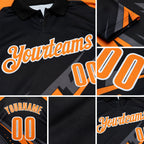 Custom Black Bay Orange Gray-White Lightning Geometric Performance Polo Shirt detail