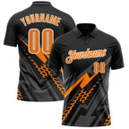 Custom Black Bay Orange Gray-White Lightning Geometric Performance Polo Shirt photo 1