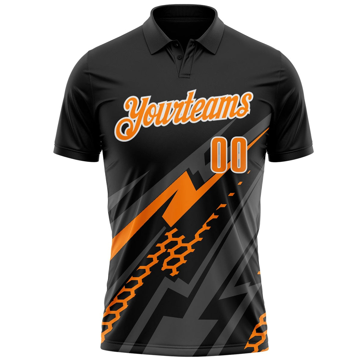Custom Black Bay Orange Gray-White Lightning Geometric Performance Polo Shirt photo 2