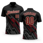 Custom Black Crimson Gray-Cream Lightning Geometric Performance Polo Shirt