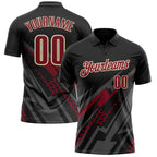 Custom Black Crimson Gray-Cream Lightning Geometric Performance Polo Shirt photo 1