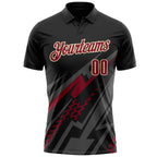 Custom Black Crimson Gray-Cream Lightning Geometric Performance Polo Shirt photo 2