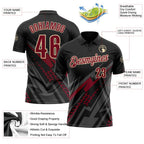 Custom Black Crimson Gray-Cream Lightning Geometric Performance Polo Shirt photo 3