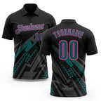 Custom Black Teal Gray-Pink Lightning Geometric Performance Polo Shirt