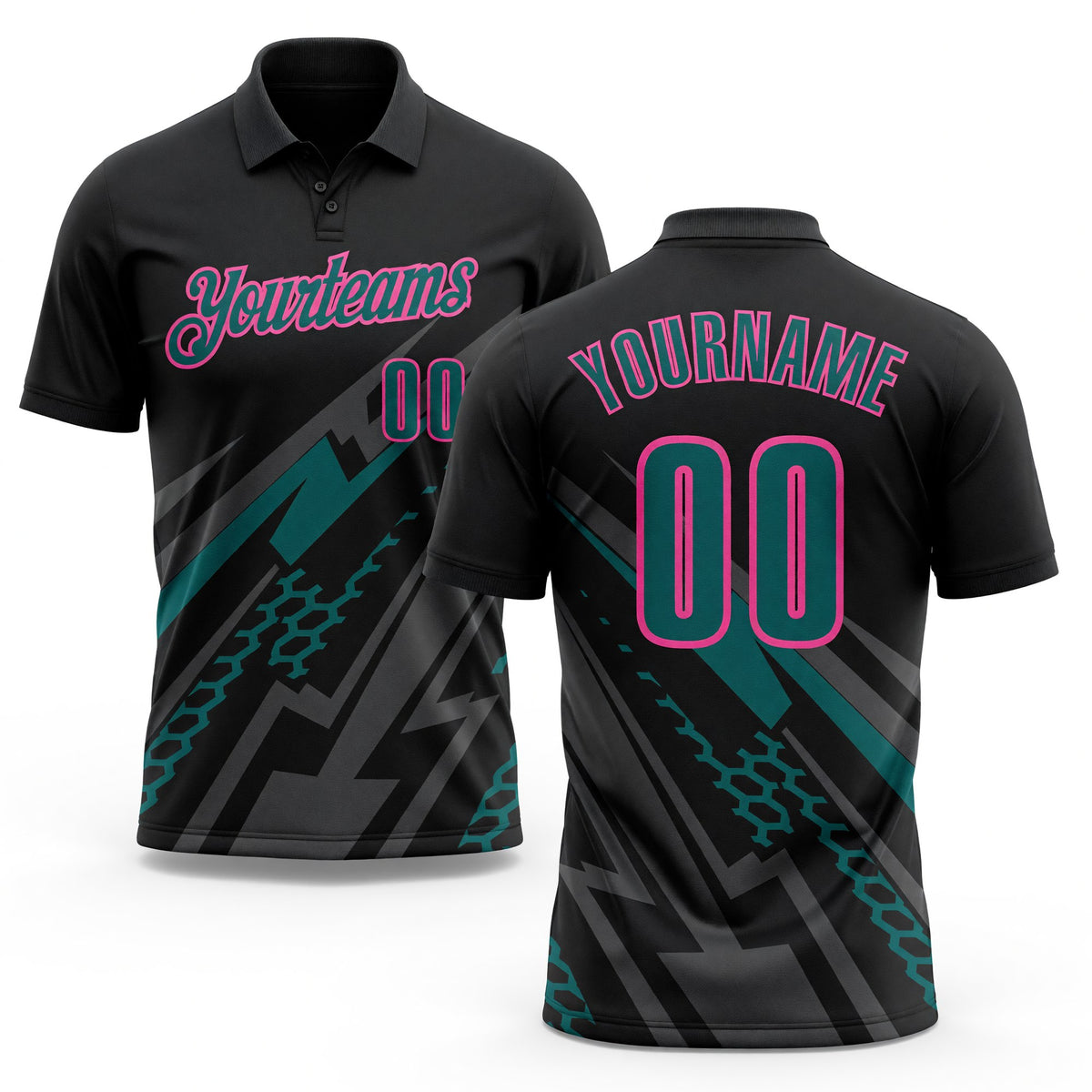 Custom Black Teal Gray-Pink Lightning Geometric Performance Polo Shirt