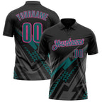 Custom Black Teal Gray-Pink Lightning Geometric Performance Polo Shirt photo 1