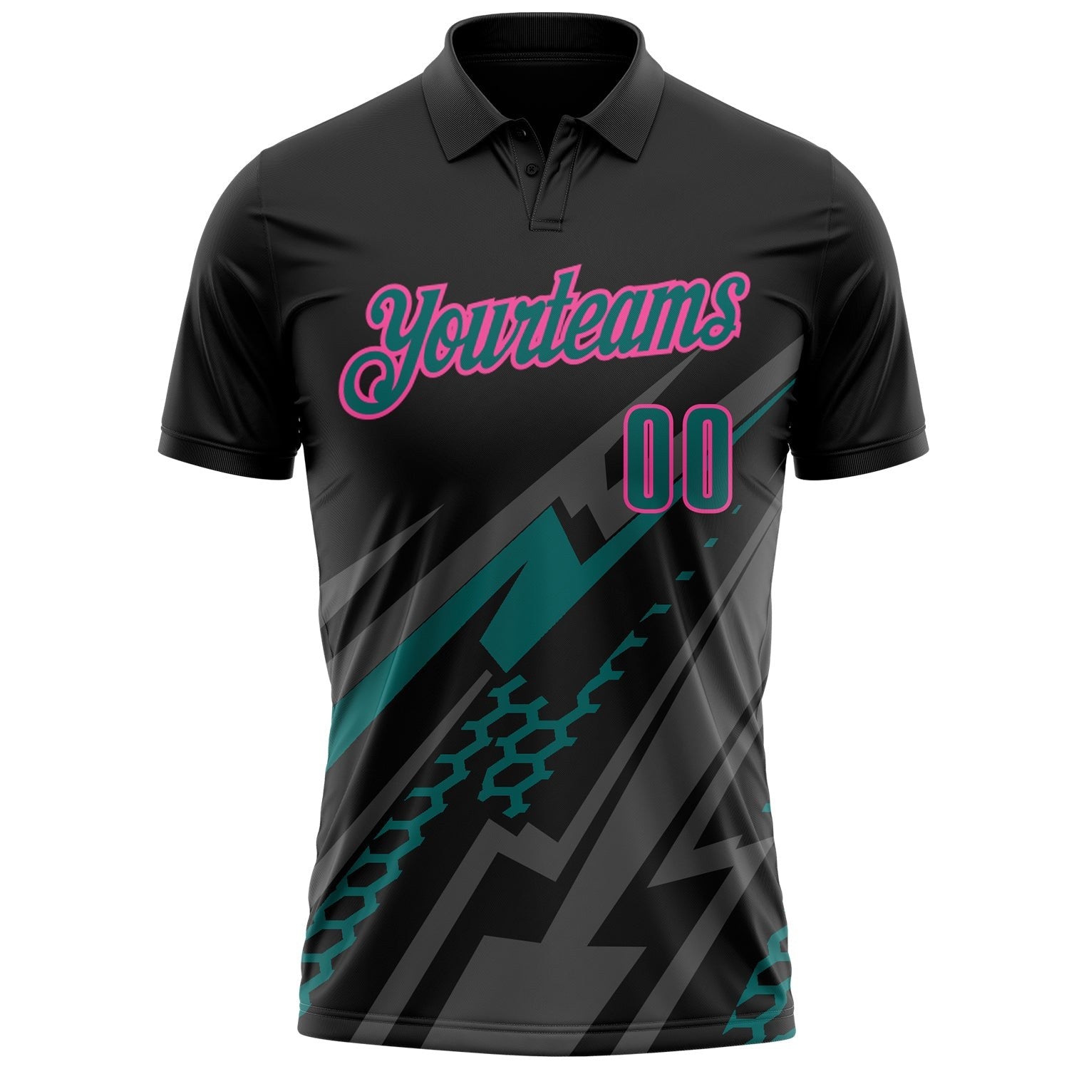 Custom Black Teal Gray-Pink Lightning Geometric Performance Polo Shirt photo 2