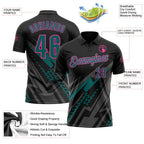 Custom Black Teal Gray-Pink Lightning Geometric Performance Polo Shirt photo 3