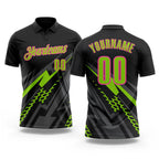Custom Black Neon Green Gray-Pink Lightning Geometric Performance Polo Shirt