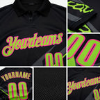 Custom Black Neon Green Gray-Pink Lightning Geometric Performance Polo Shirt detail