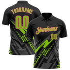 Custom Black Neon Green Gray-Pink Lightning Geometric Performance Polo Shirt photo 1