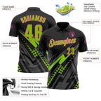 Custom Black Neon Green Gray-Pink Lightning Geometric Performance Polo Shirt photo 3