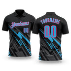 Custom Black Sky Blue Gray-Pink Lightning Geometric Performance Polo Shirt