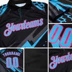 Custom Black Sky Blue Gray-Pink Lightning Geometric Performance Polo Shirt detail