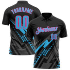 Custom Black Sky Blue Gray-Pink Lightning Geometric Performance Polo Shirt photo 1
