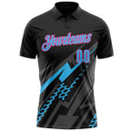 Custom Black Sky Blue Gray-Pink Lightning Geometric Performance Polo Shirt photo 2