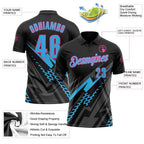 Custom Black Sky Blue Gray-Pink Lightning Geometric Performance Polo Shirt photo 3
