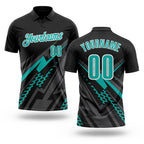 Custom Black Aqua Gray-White Lightning Geometric Performance Polo Shirt
