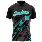 Custom Black Aqua Gray-White Lightning Geometric Performance Polo Shirt photo 2