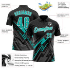 Custom Black Aqua Gray-White Lightning Geometric Performance Polo Shirt photo 3